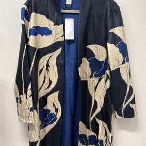 CHICO’S Elegant Black and Blue Floral Women's Sweater